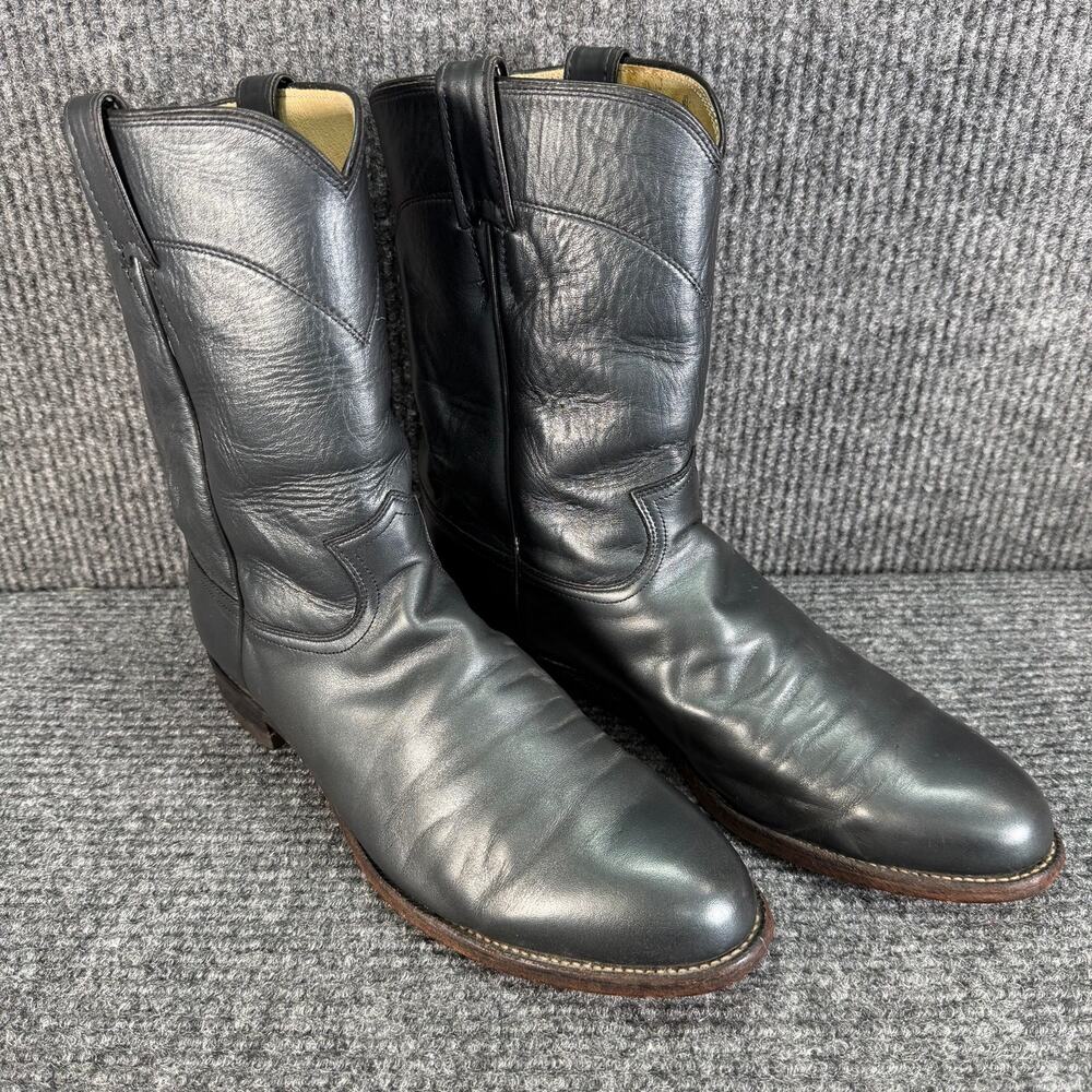 Vintage Justin 1450 Gray Leather Cowboy Western Boots Mens 12 B Made USA